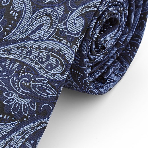 Granatowo-niebieski krawat z poliestru we wzór paisley