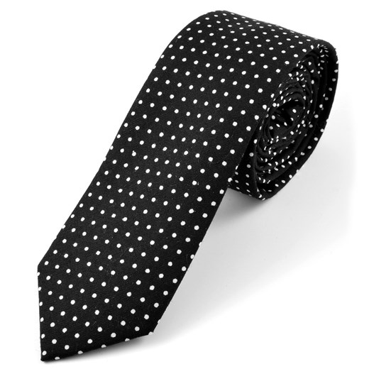Czarno-biały bawełniany krawat w kropki