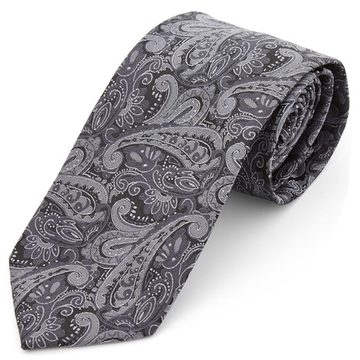 Szeroki srebrno-szary krawat z poliestru we wzór paisley