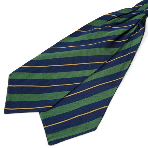 Ciemnogranatowy krawat jedwabny w zielono-złote paski
