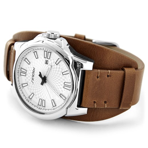 Brązowo-biały zegarek mechaniczny