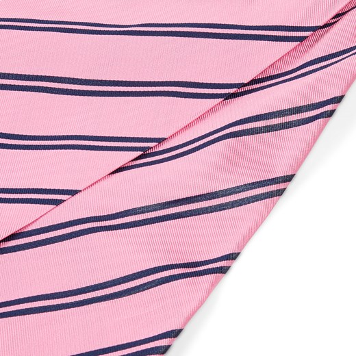 Różowy krawat jedwabny w podwójne ciemnogranatowe paski
