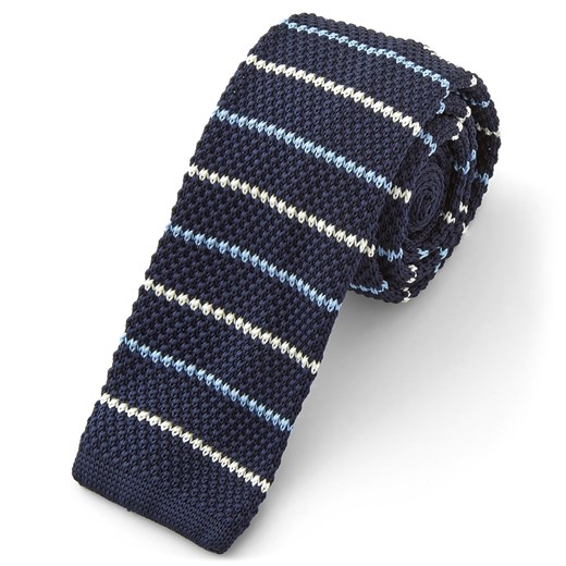 Granatowo-niebieski krawat z dzianiny