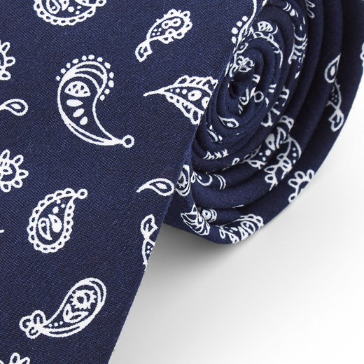 Granatowy krawat z poliestru w minimalistyczny wzór paisley