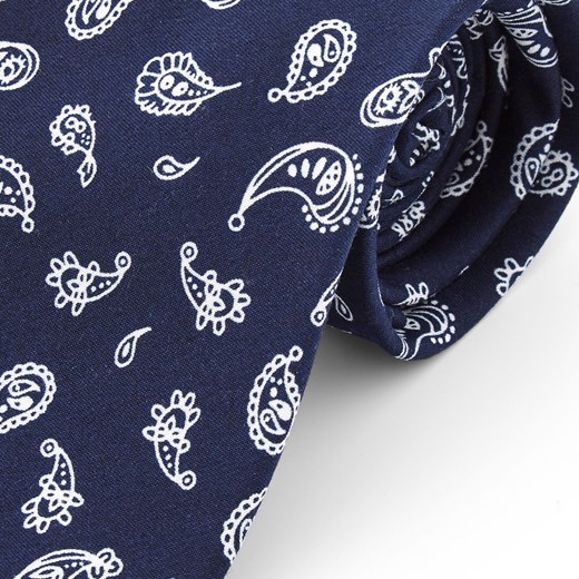 Szeroki granatowy krawat z poliestru w minimalistyczny wzór paisley
