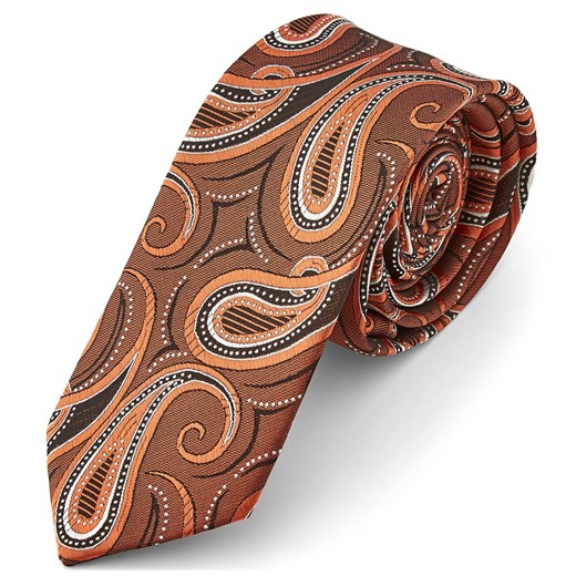 Jesienny krawat w brązowy wzór paisley