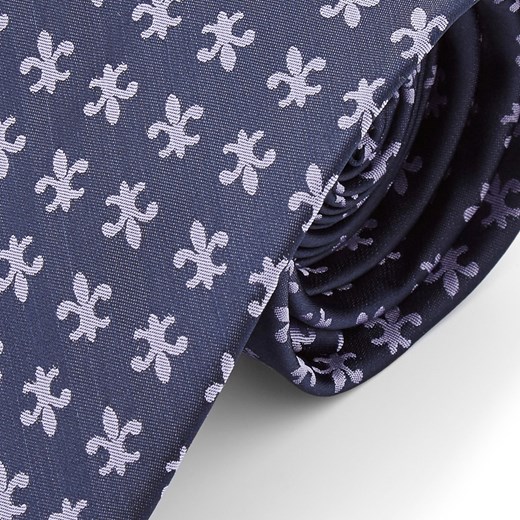 Szeroki granatowy krawat z poliestru we wzór fleur-de-lis