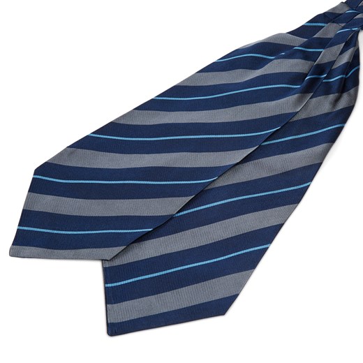 Ciemnogranatowy krawat jedwabny w szaro-niebieskie paski