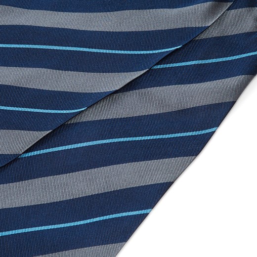 Ciemnogranatowy krawat jedwabny w szaro-niebieskie paski