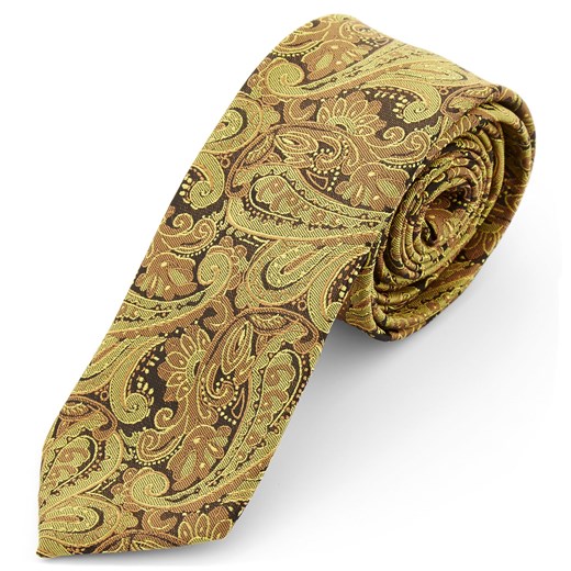 Złoty krawat z poliestru we wzór paisley