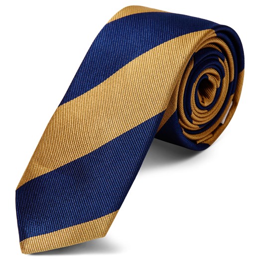 Złoto-ciemnogranatowy krawat jedwabny w paski 6 cm