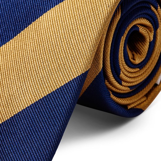 Złoto-ciemnogranatowy krawat jedwabny w paski 6 cm