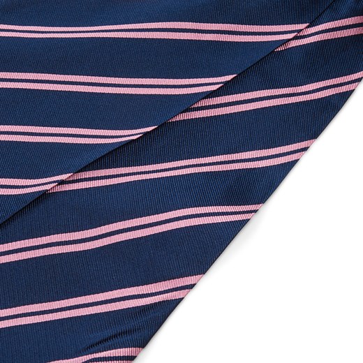 Ciemnogranatowy krawat jedwabny w podwójne różowe paski