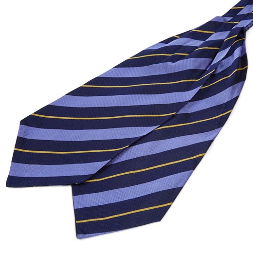 Ciemnogranatowy krawat w pastelowe niebiesko-złote paski