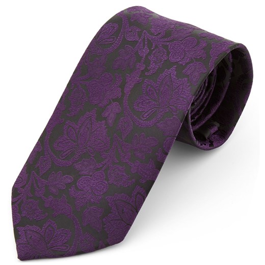 Szeroki fioletowo-czarny krawat z poliestru w barokowym stylu