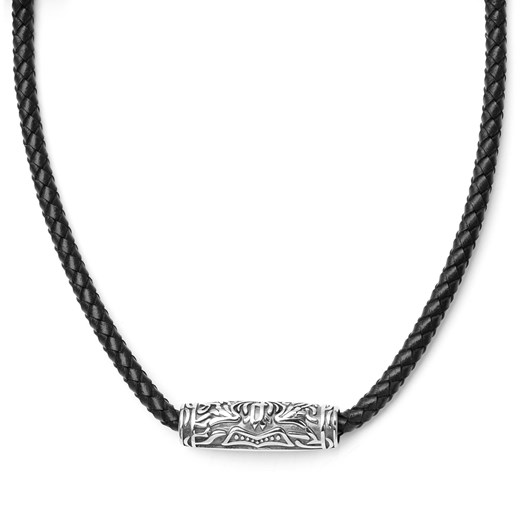Czarny skórzany naszyjnik z motywem runy w kształcie tuby