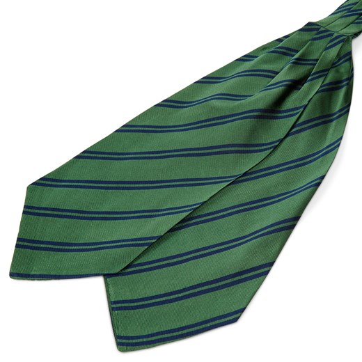 Zielony krawat jedwabny w podwójne ciemnogranatowe paski