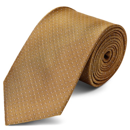 Złoty krawat jedwabny w kropki 8 cm
