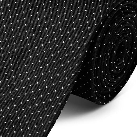 Czarny krawat jedwabny w kropki 8 cm