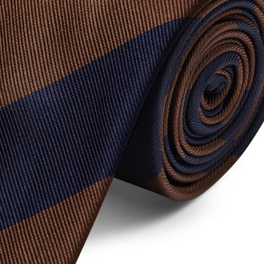 Ciemnogranatowo-brązowy krawat jedwabny w paski 8 cm