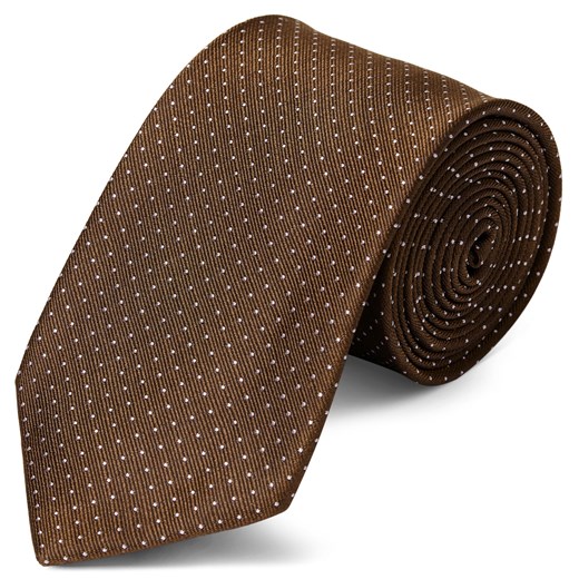 Brązowy krawat jedwabny w kropki 8 cm