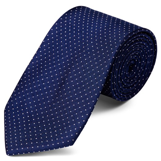 Ciemnogranatowy krawat jedwabny w kropki 8 cm