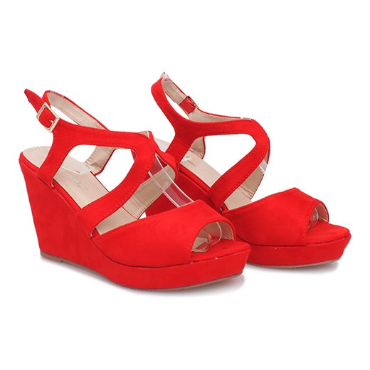 Sandały damskie czerwone z klamrą eleganckie bez wzorów 