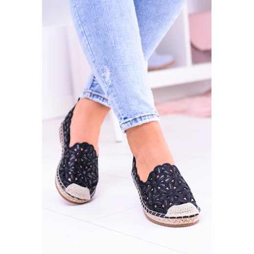 Lu Boo Damskie Baleriny Czarne Espadryle w Kwiaty Macarena 40 BUTOSKLEP.PL