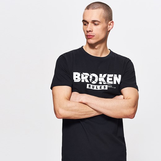 Cropp - Koszulka z napisem broken rules - Czarny  Cropp XS 