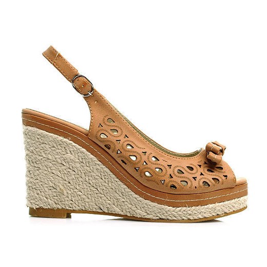 ESPADRYLE Ażurowe SANDAŁY Koturny merg-pl brazowy Buty