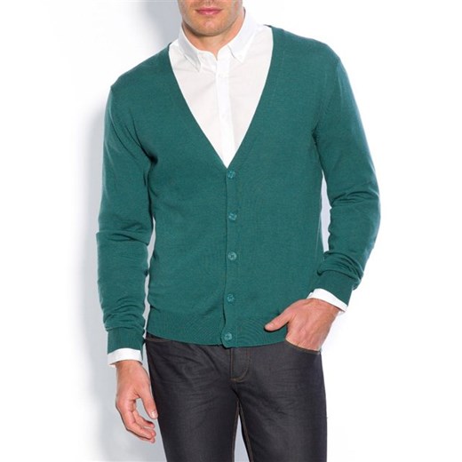Sweter zapinany na guziki, 100% wełny merino la-redoute-pl zielony wiskoza
