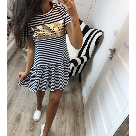 Sukienka w paski napis Vogue uniwersalny Hollywood dream