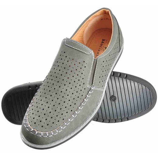 Wkładane męskie pantofle z ażurowym wierzchem SZARE /B1-2 2028 S391/ Baolikang  42 pantofelek24.pl