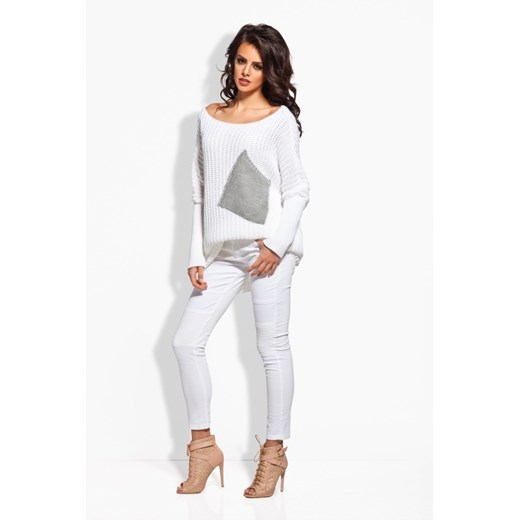 Sweter oversize z kieszenią biały-jasnoszary MIRANDA