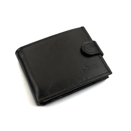 Elegancki czarny skórzany męski portfel SOLIER