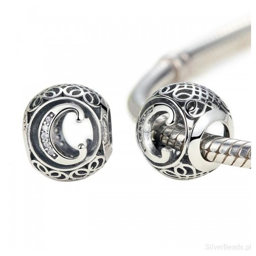 D851 Litera C alfabet charms beads srebro 925