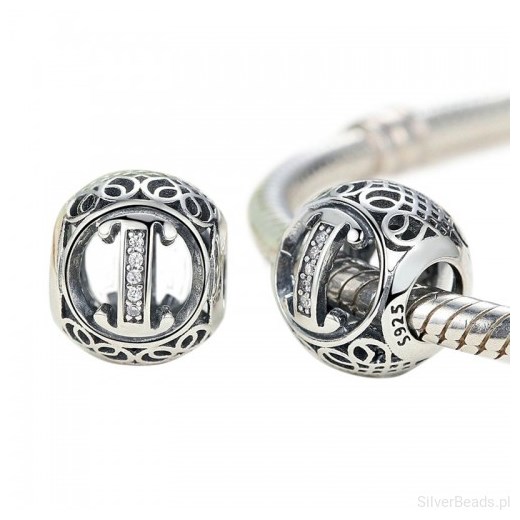 D857 Litera I alfabet charms beads srebro 925