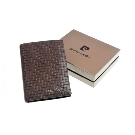 Bezpieczny brązowy i czarny portfel męski skórzany Pierre Cardin CMP z ochroną RFID pionowy