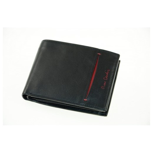 Czarny skórzany portfel męski Pierre Cardin poziomy układ schowków TILAK 8806