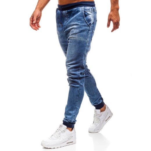 Spodnie jeansowe baggy męskie niebieskie Denley 005