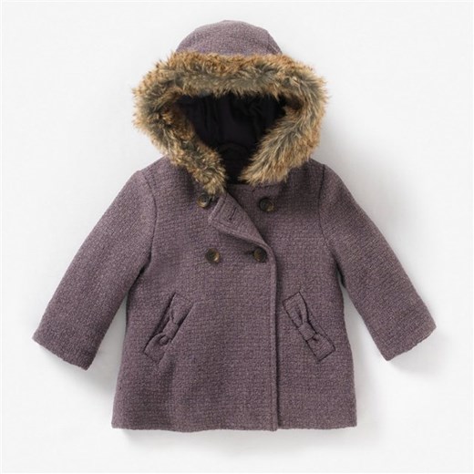 Wełniany płaszcz z kapturem, niemowlęcy dla dziewczynek la-redoute-pl szary płaszcz