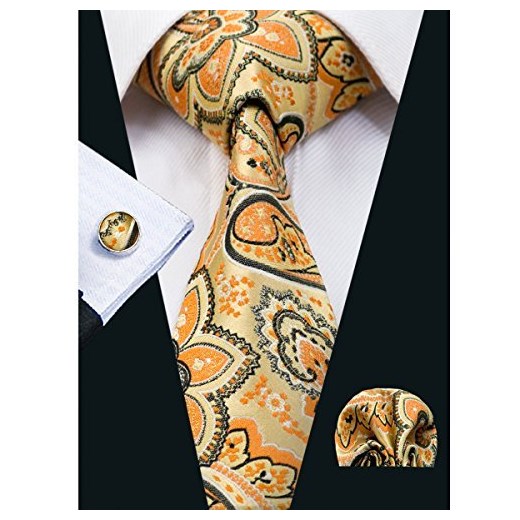 hi-Tie Mode M?Krawat Mężczyźni zestaw hanky??Cufflinks -  jeden rozmiar żółty