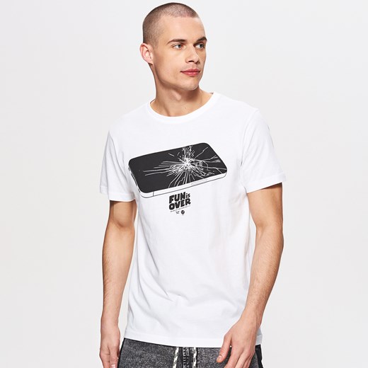 Cropp - Koszulka z nadrukiem - Biały Cropp  XS 