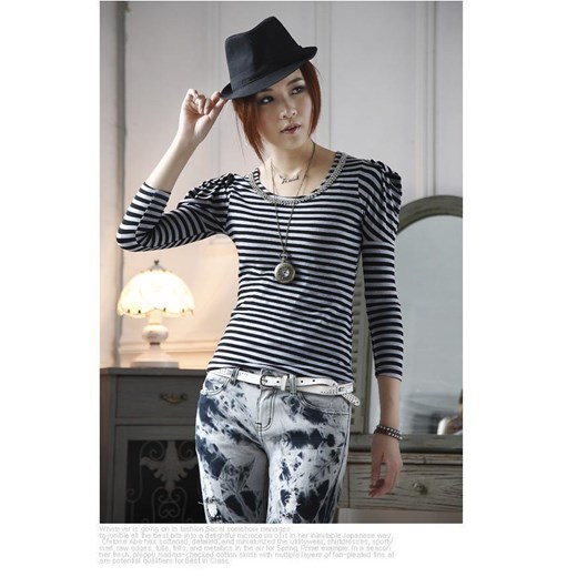 Czarno-szara bluzka damska z bufkami Japan Style B1776 