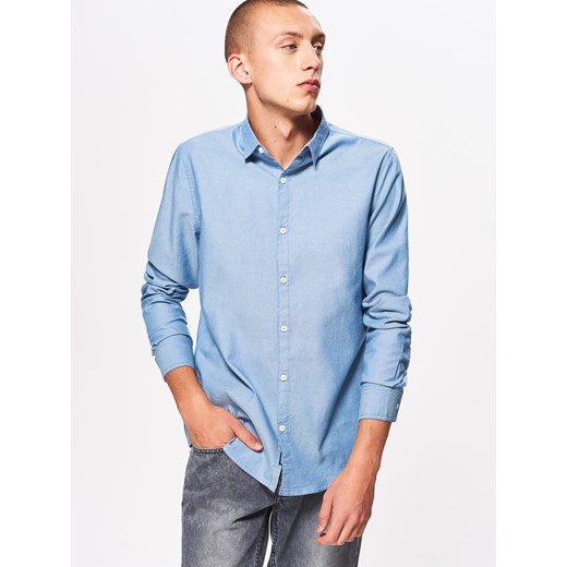 Cropp - Gładka koszula basic slim fit - Niebieski Cropp  XS 