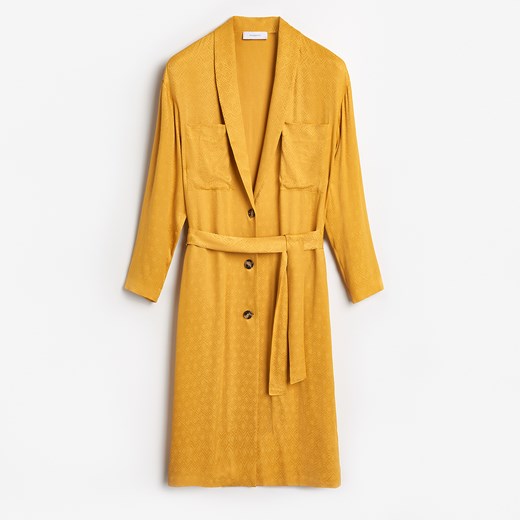 Reserved - Żakardowy płaszcz z wiązaniem w talii - Żółty Reserved  L 