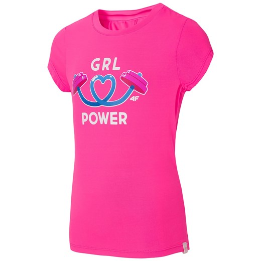 Koszulka sportowa dla małych dziewczynek JTSD300C - fuksja neon  4f Junior 104 4F