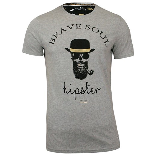 T-Shirt męski (koszulka) - Brave Soul - Hipster z Fajką w Kapeluszu TSBRSSS18MIDASgrey ze sklepu JegoSzafa.pl w kategorii T-shirty męskie - zdjęcie 54744518