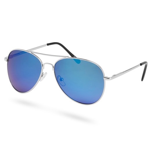Srebrno-niebieskie lustrzane okulary przeciwsłoneczne pilotki  Trendhim  