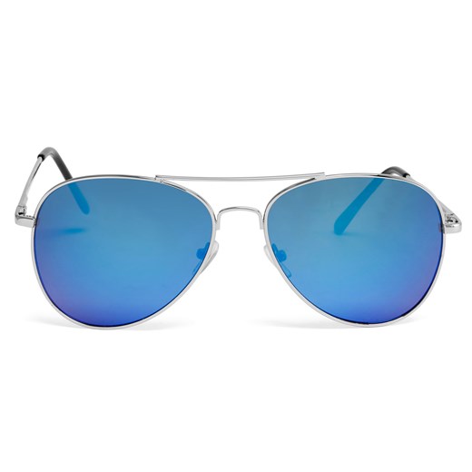 Srebrno-niebieskie lustrzane okulary przeciwsłoneczne pilotki Trendhim   